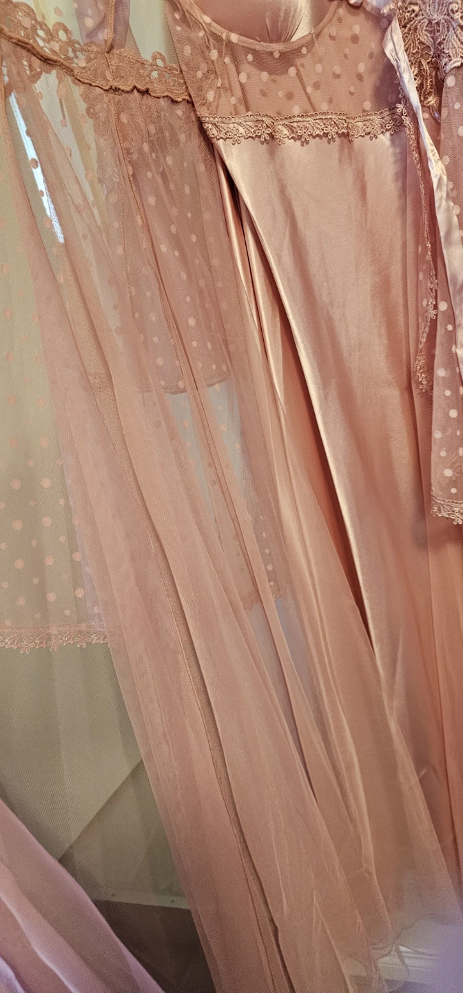 Pink Lace Polka Dot Nightgown and Robe Set - photo 2