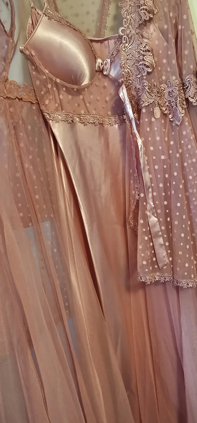 Pink Lace Polka Dot Nightgown and Robe Set - photo 4