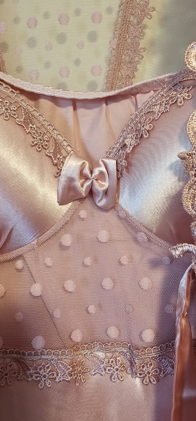 Pink Lace Polka Dot Nightgown and Robe Set - photo 5