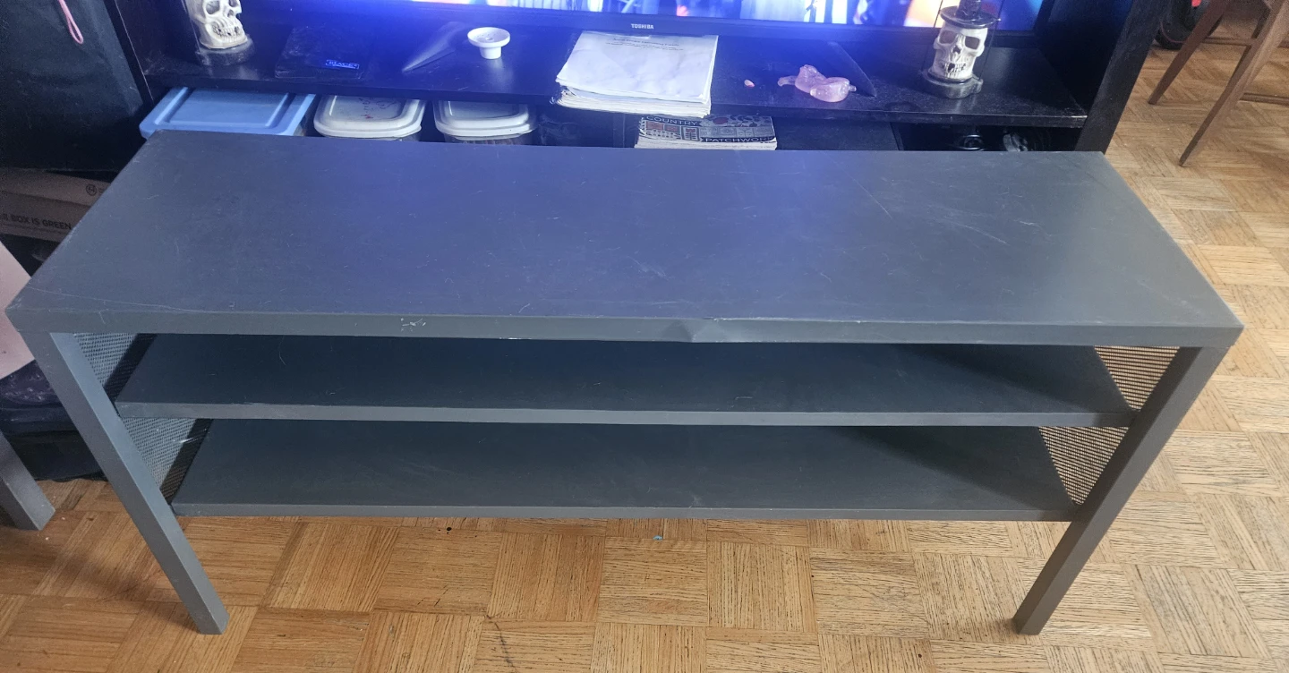 Dark Gray Metal TV Stand with Mesh Sides
