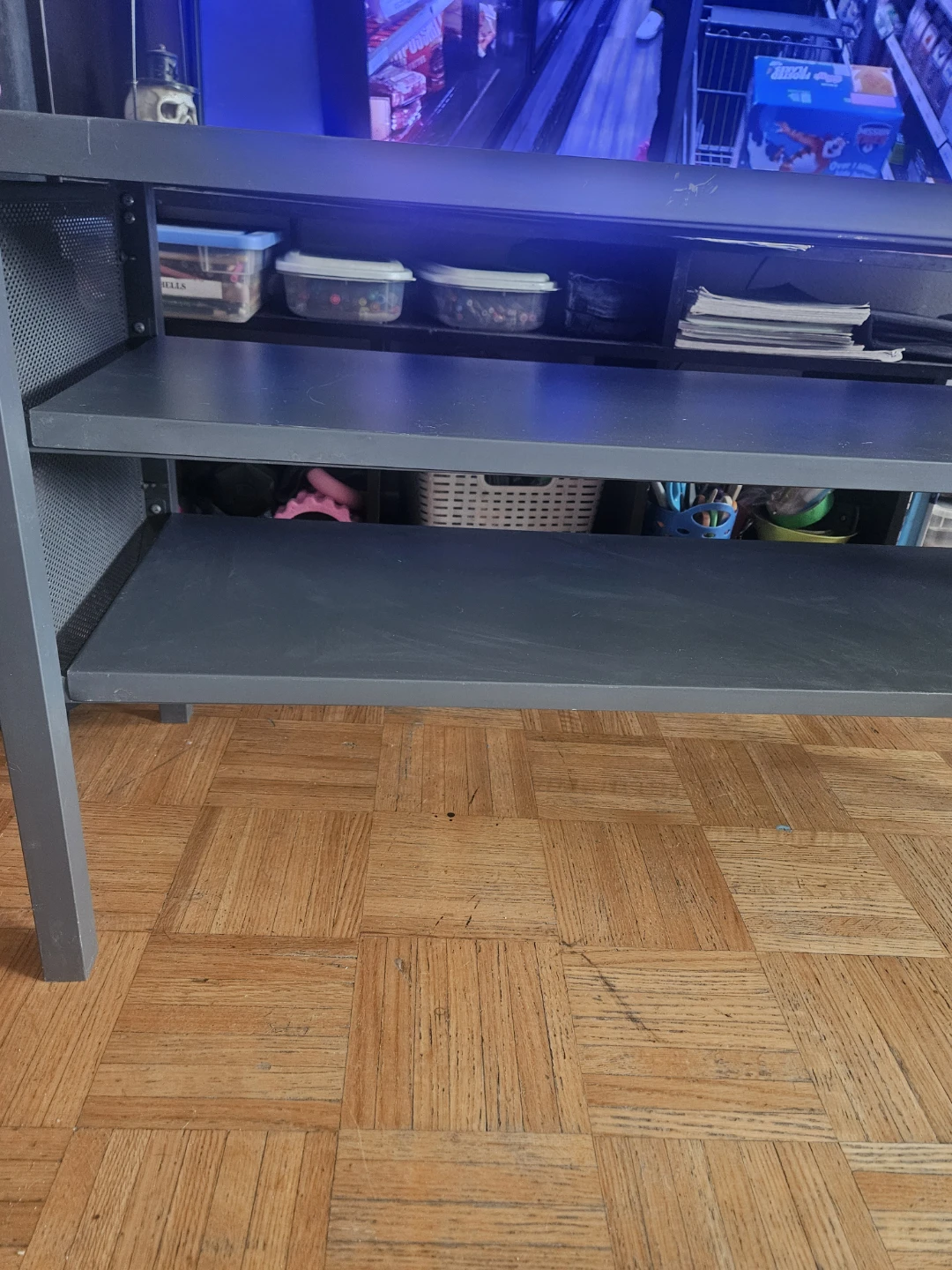 Dark Gray Metal TV Stand with Mesh Sides - photo 2