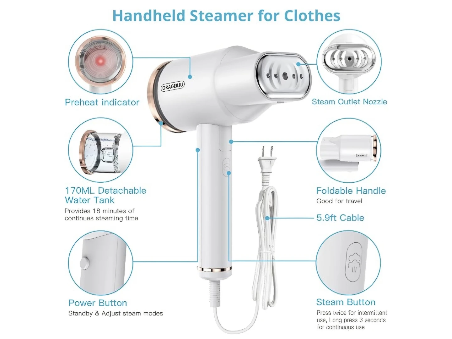 ORAGERJU Handheld Garment Steamer - photo 4