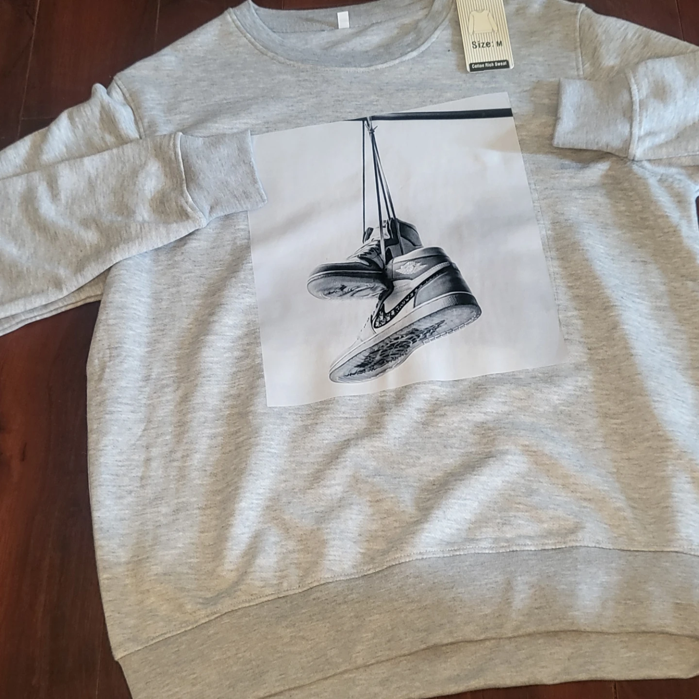 Grey Graphic Sweatshirt with Shoe Print - Size M