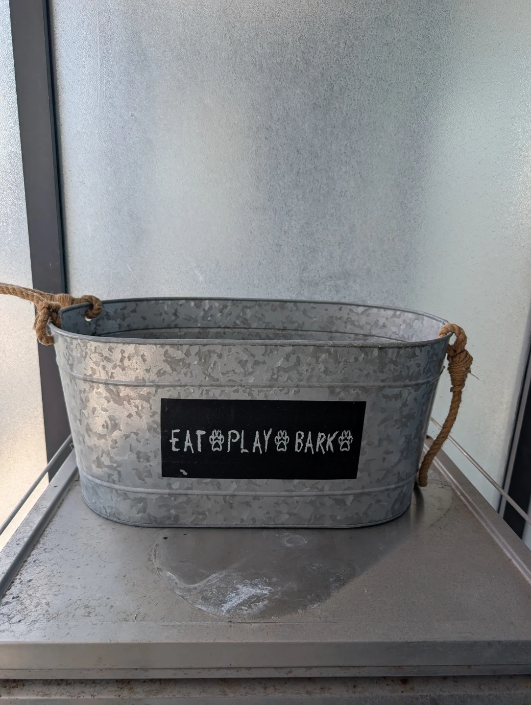 Galvanized Metal Dog Treat Bin - Eat Play Bark