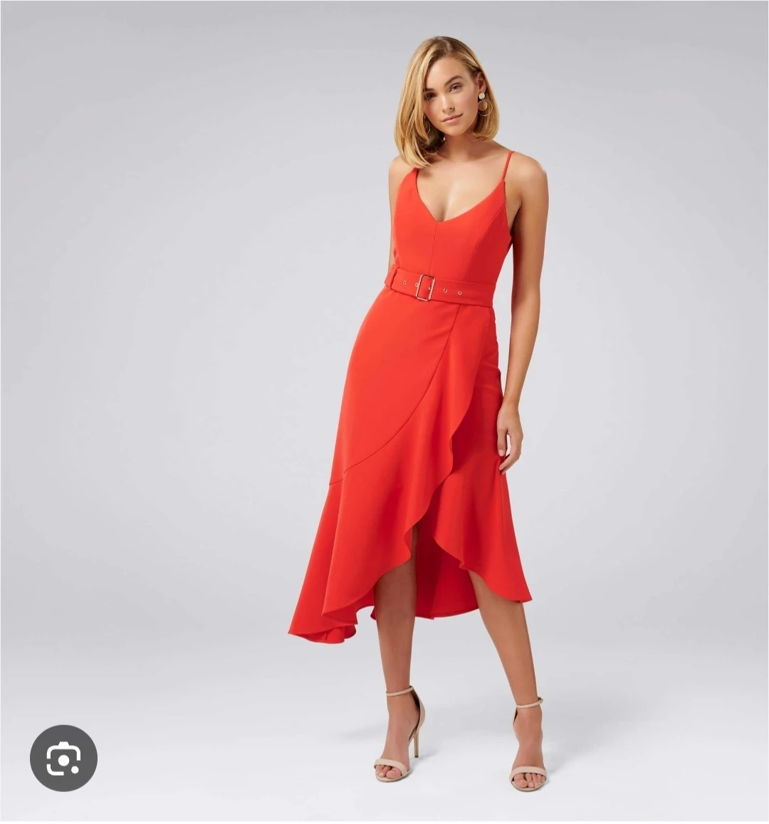 Brand New!! Ever New Red Belted Ruffle Hem Dress