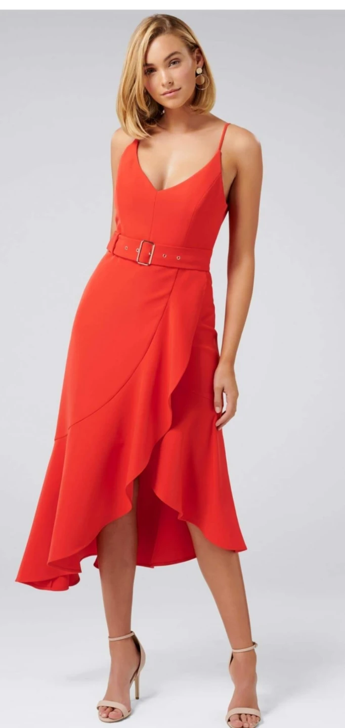 Brand New!! Ever New Red Belted Ruffle Hem Dress - photo 5