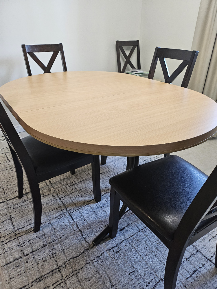Oval Dining Table with Pedestal Base and 5 Chairs