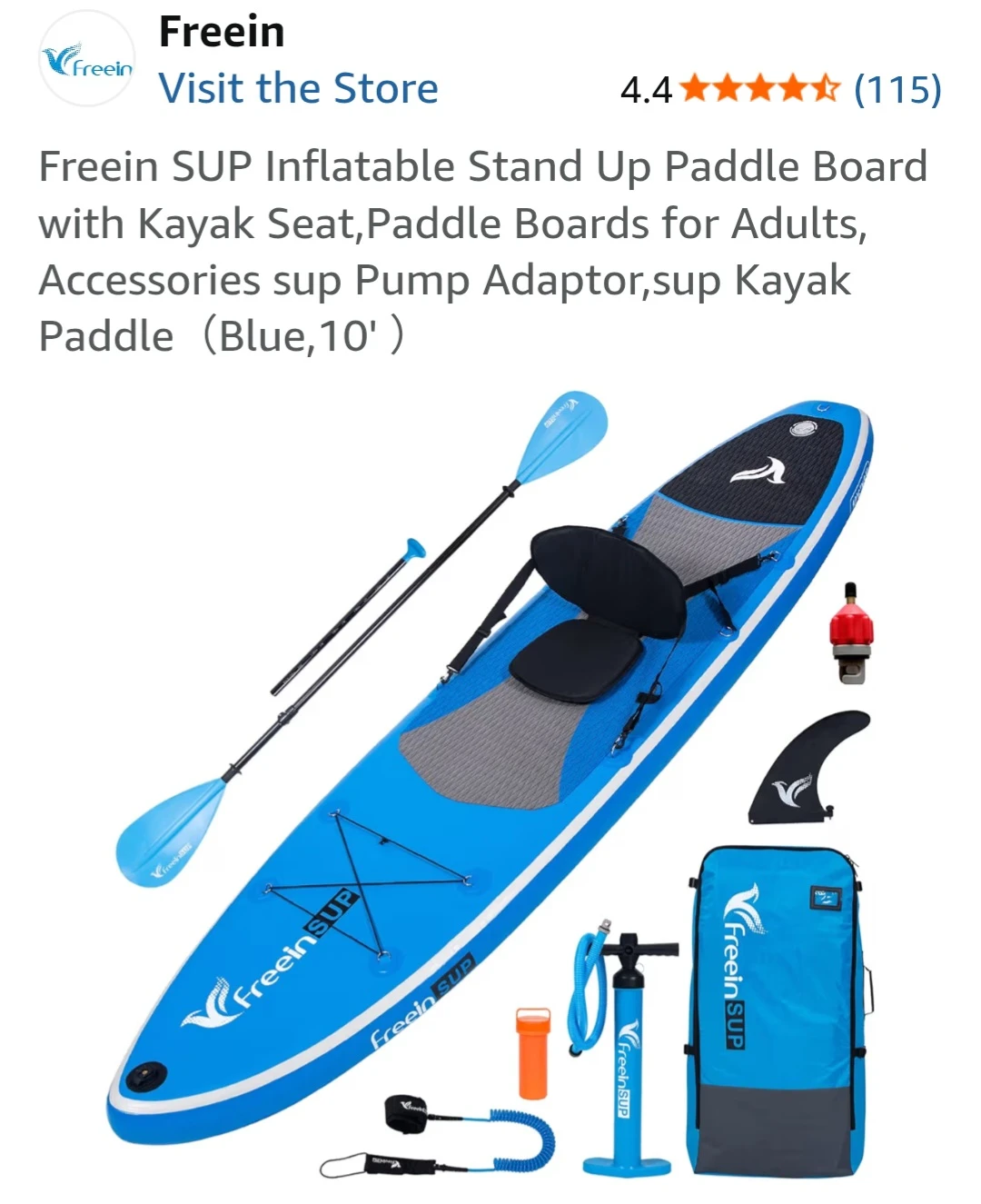 Freein SUP & Kayak Inflatable Paddle Board 10' Blue