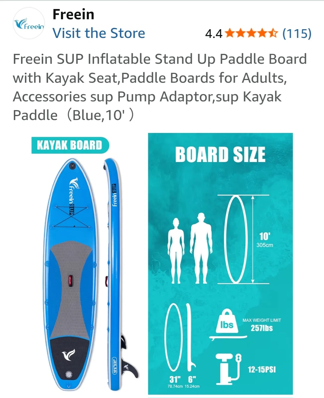 Freein SUP & Kayak Inflatable Paddle Board 10' Blue - photo 2