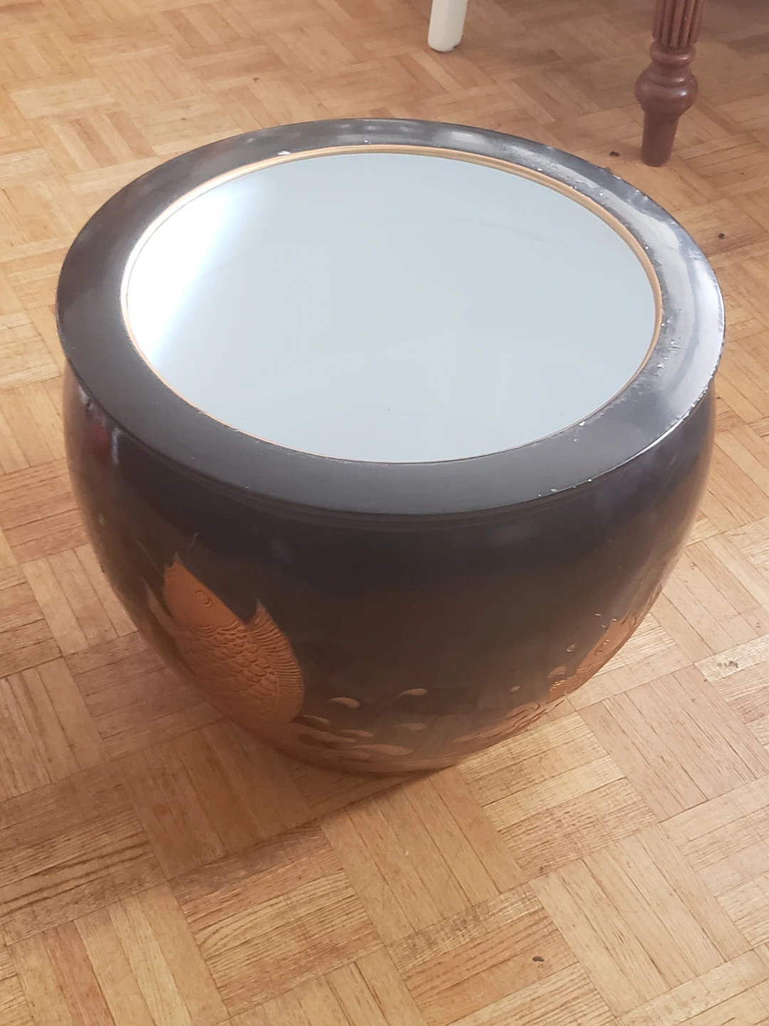 Black Ceramic Fish Bowl Planter