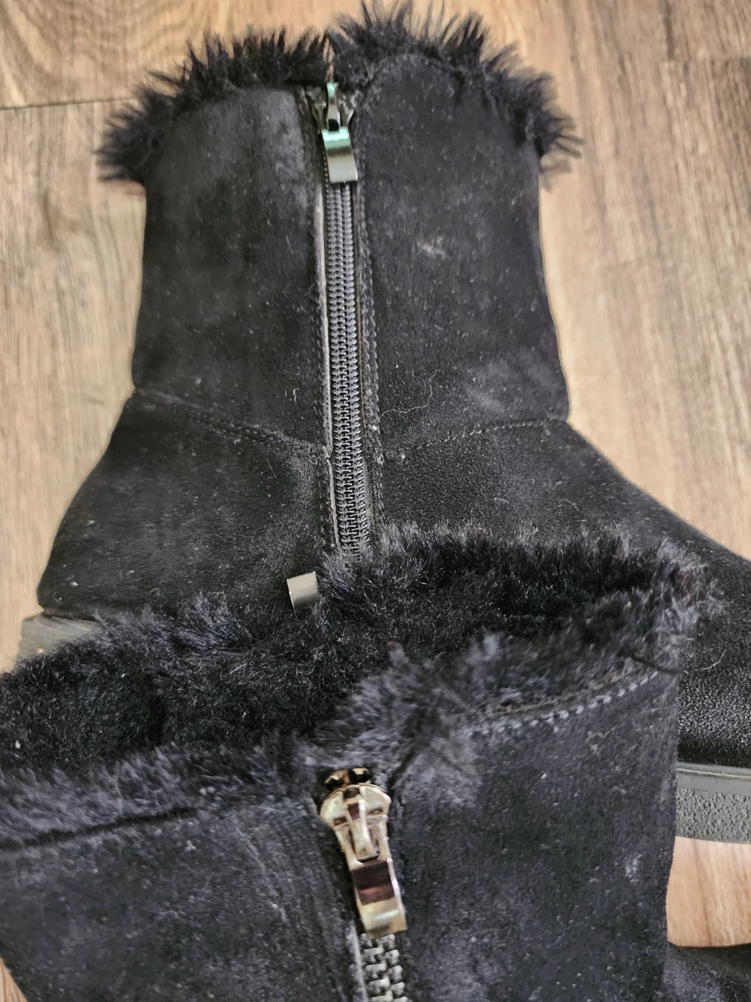 Black Faux Suede Boots with Fur Trim - photo 3