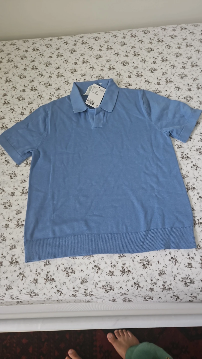H&M Fine-Knit Cotton Polo Shirt - Blue - photo 2