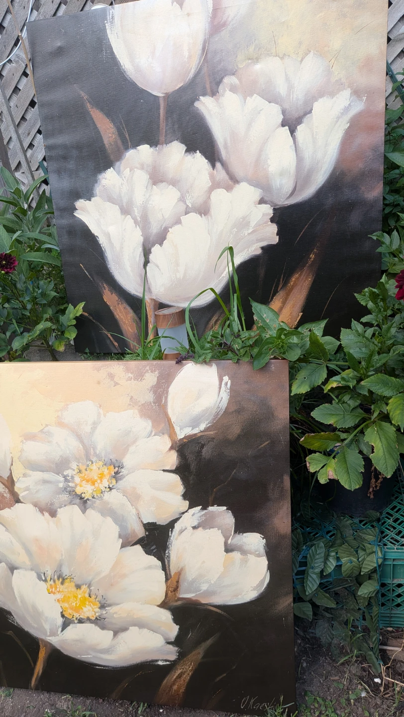 Two Floral Canvas Paintings for $25