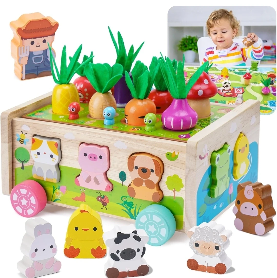Baby Wooden Toys Shape Sorter & Carrot Harvest Toy