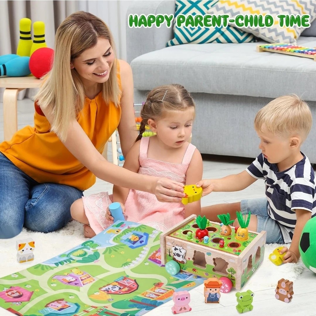 Baby Wooden Toys Shape Sorter & Carrot Harvest Toy - photo 2