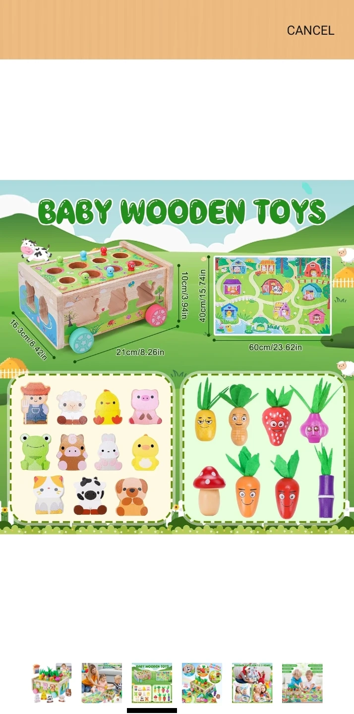 Baby Wooden Toys Shape Sorter & Carrot Harvest Toy - photo 3