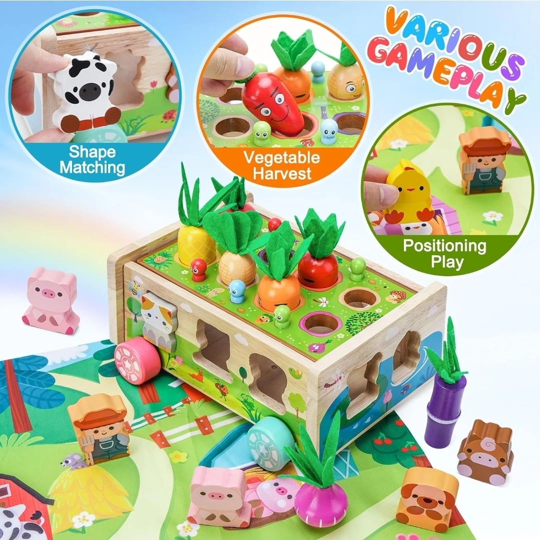Baby Wooden Toys Shape Sorter & Carrot Harvest Toy - photo 4