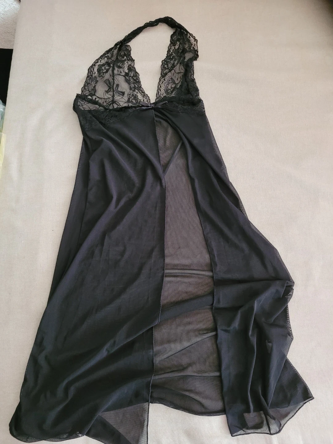 Black lace trim babydoll nightgown