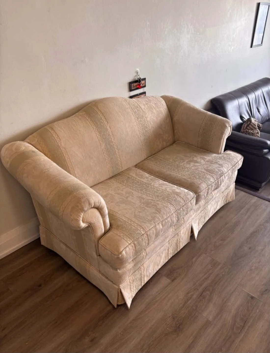 Cream Damask Loveseat Sofa