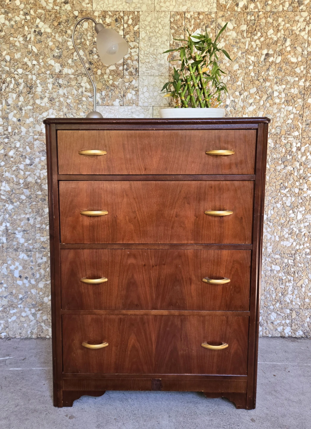 Art Deco Solid Walnut 4 Drawer Tallboy Dresser - photo 2