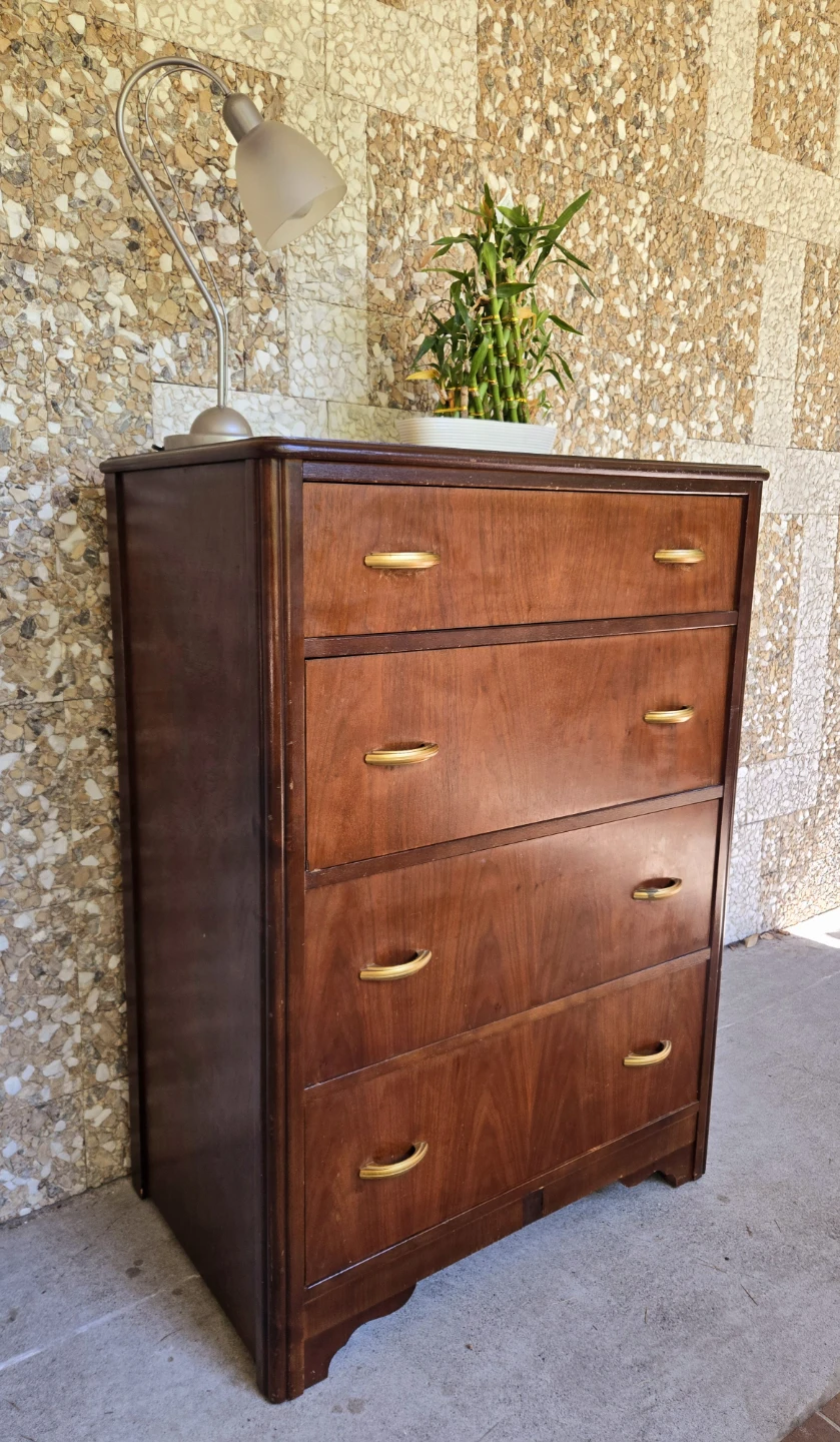 Art Deco Solid Walnut 4 Drawer Tallboy Dresser - photo 3