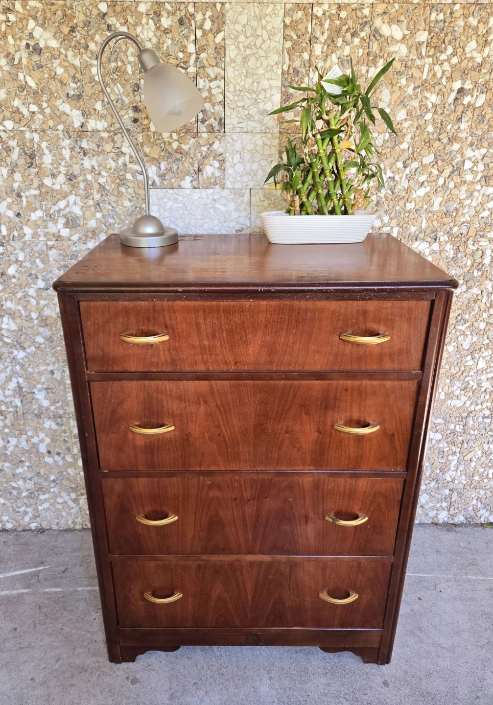 Art Deco Solid Walnut 4 Drawer Tallboy Dresser - photo 4
