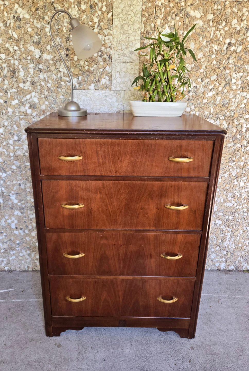 Art Deco Solid Walnut 4 Drawer Tallboy Dresser - photo 5