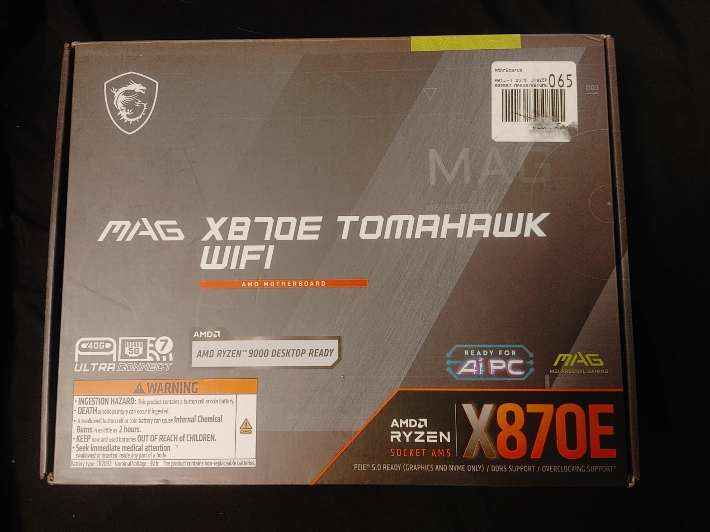 Mag X870e Tomahawk Wifi mobo + Ryzen 9 9900x cpu