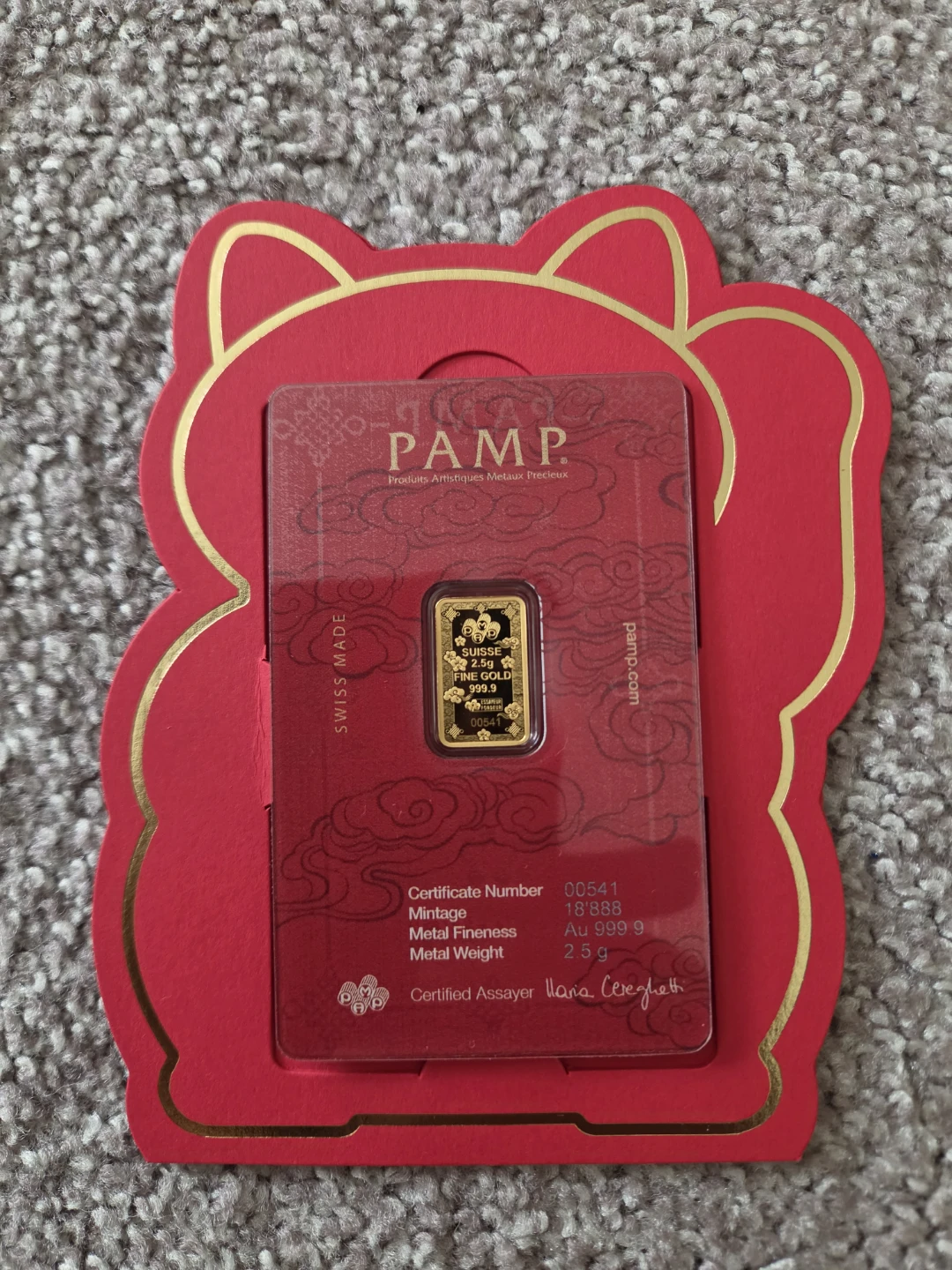 PAMP Suisse 2.5g Gold Bar - Good luck Cat - photo 2