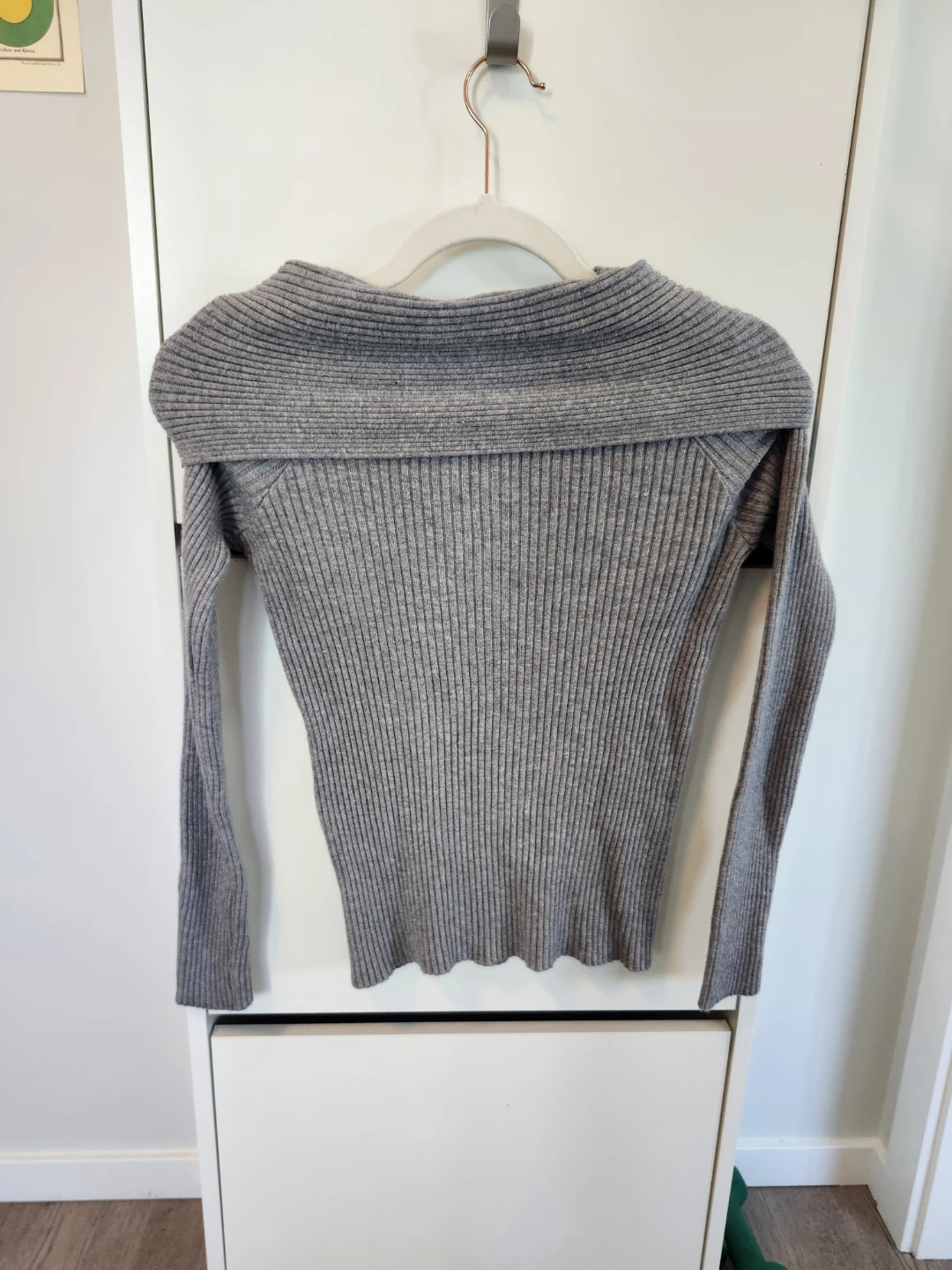 Grey Off-the-Shoulder Ribbed Sweater