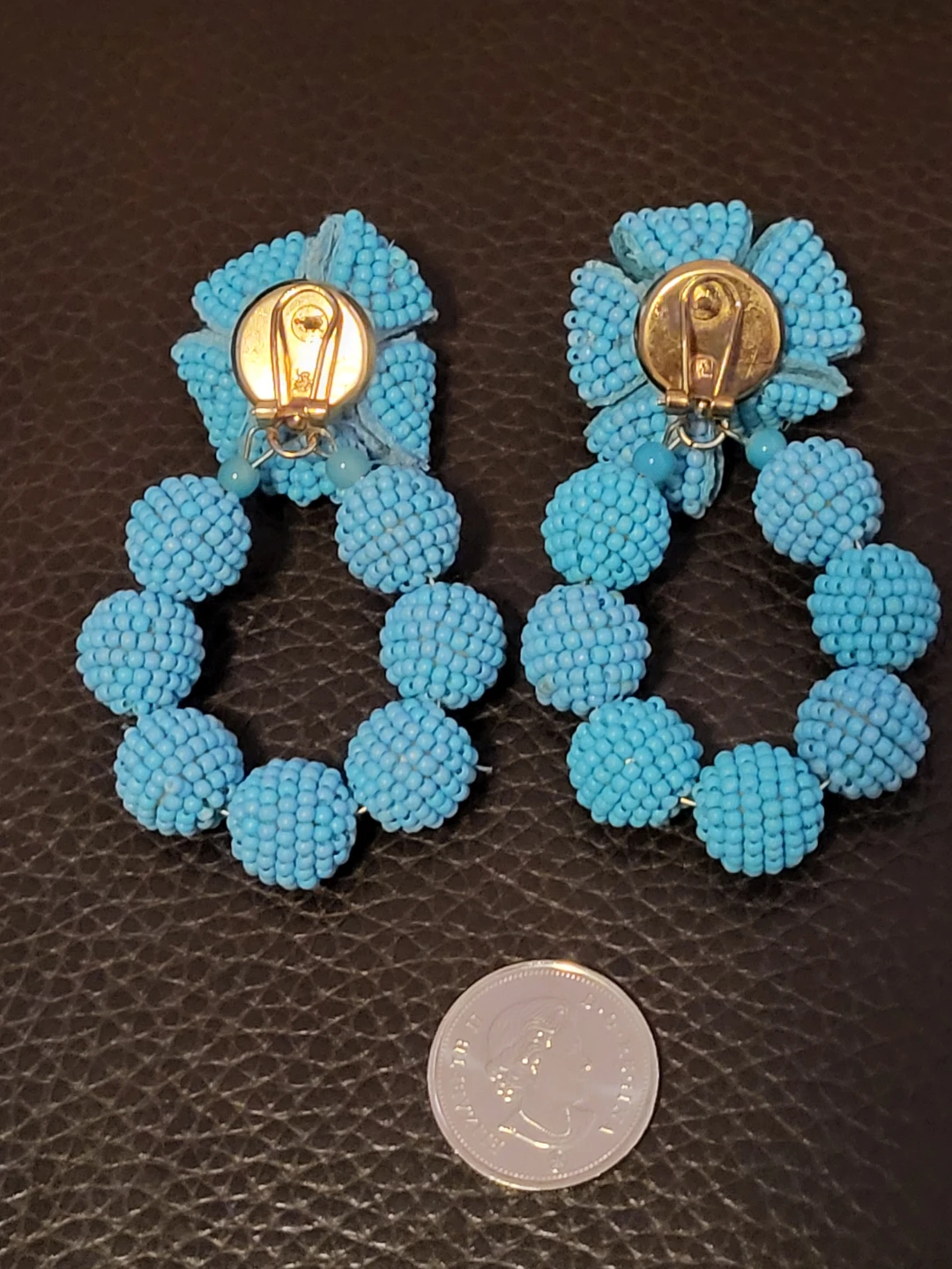 ZARA Blue Beaded Flower Hoop Boho style Earrings - photo 2