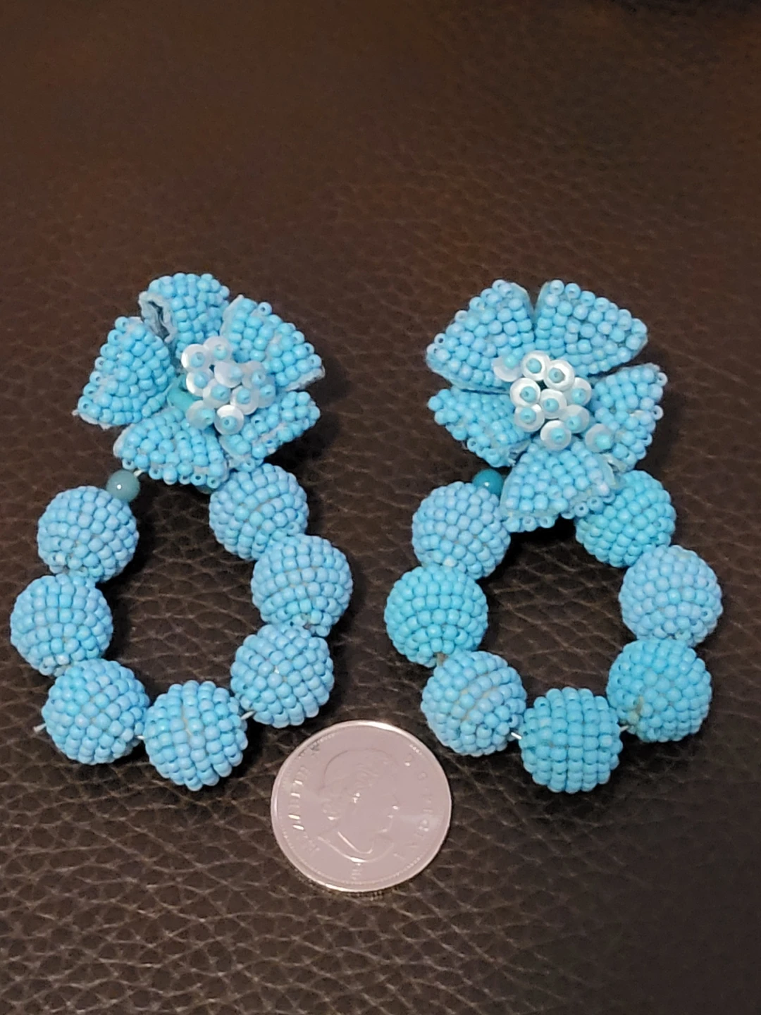 ZARA Blue Beaded Flower Hoop Boho style Earrings - photo 3