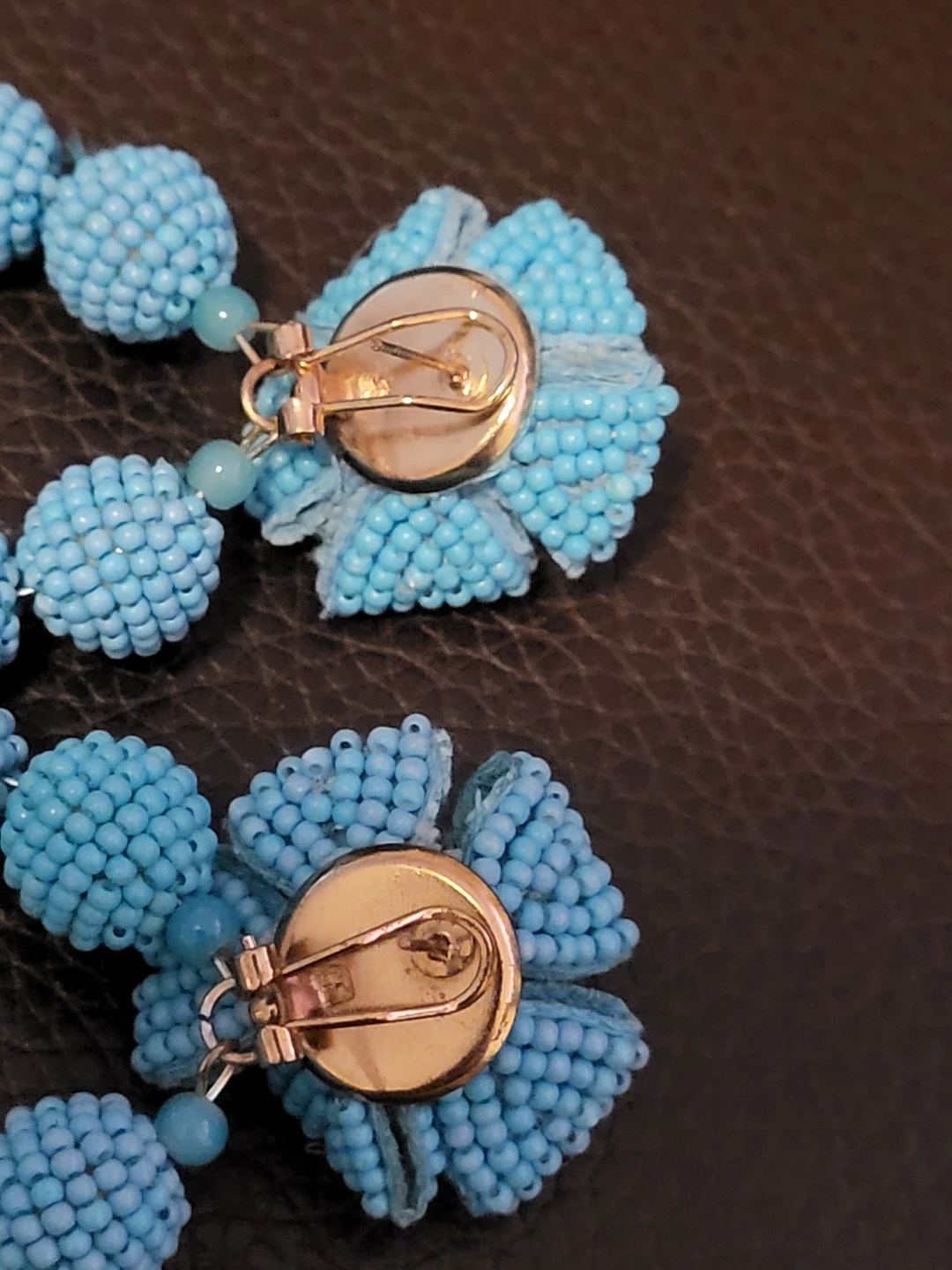 ZARA Blue Beaded Flower Hoop Boho style Earrings - photo 4