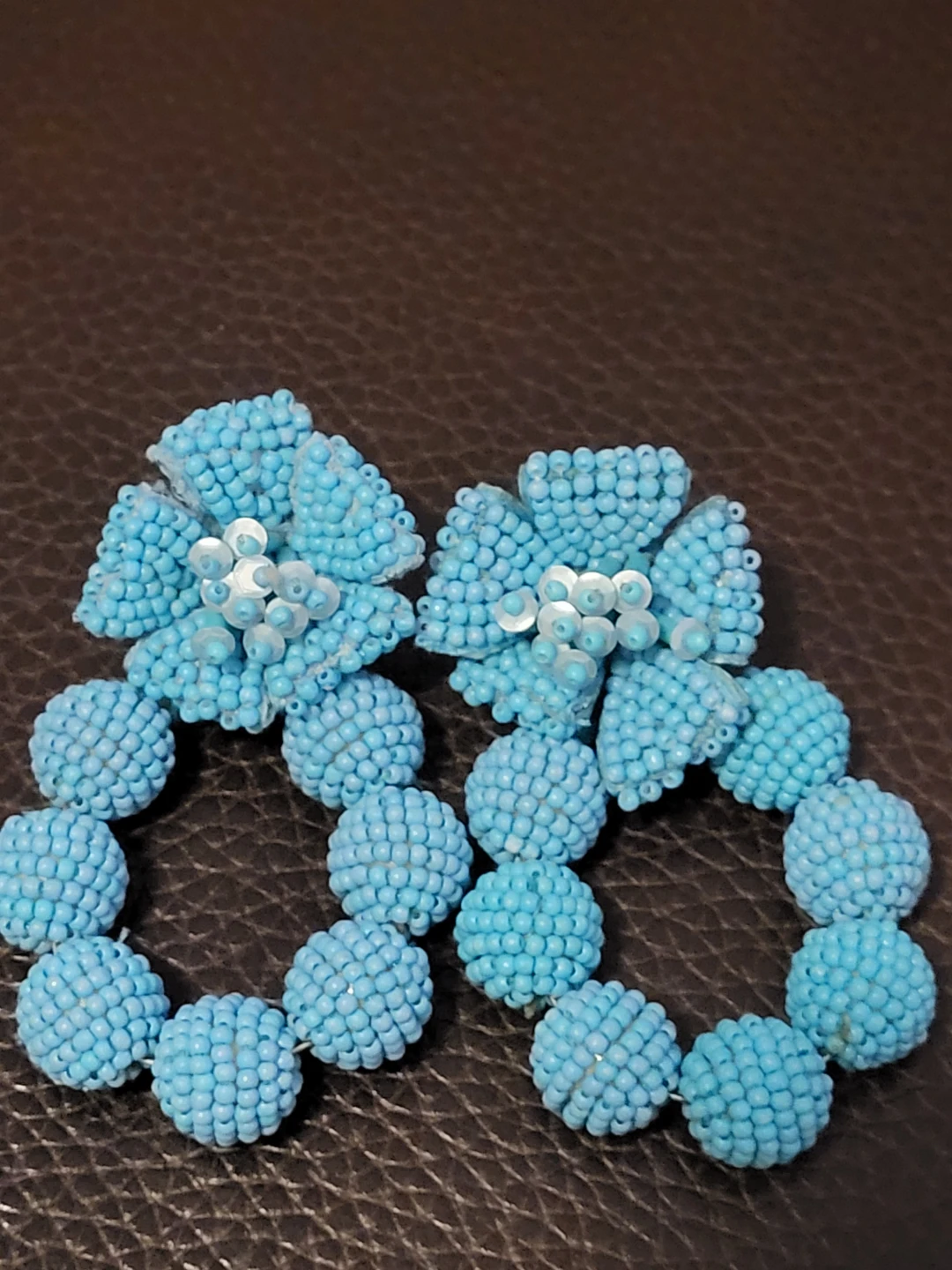 ZARA Blue Beaded Flower Hoop Boho style Earrings - photo 5