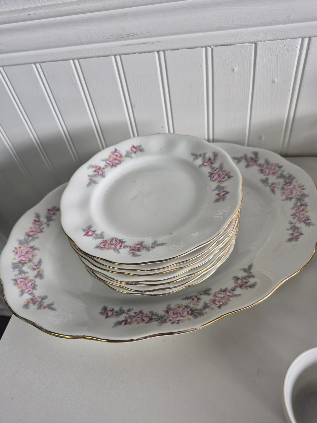 Vintage Floral Dinner Plates and Platter Set