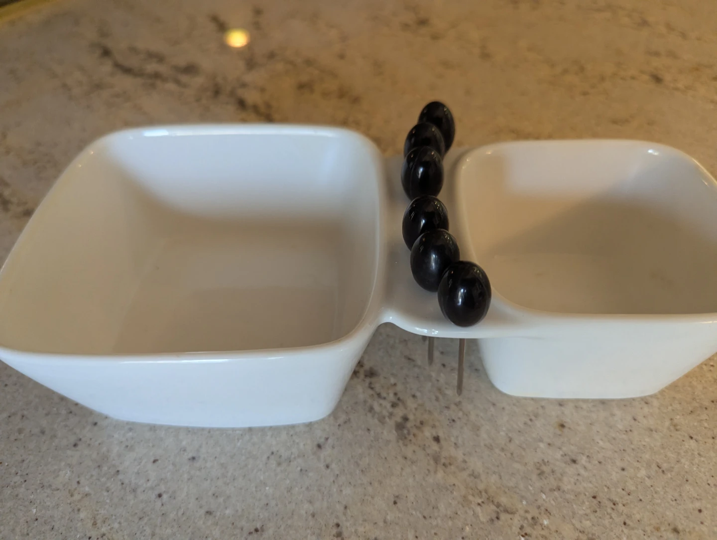 White Ceramic Divided Serving Dish with Olive Picks