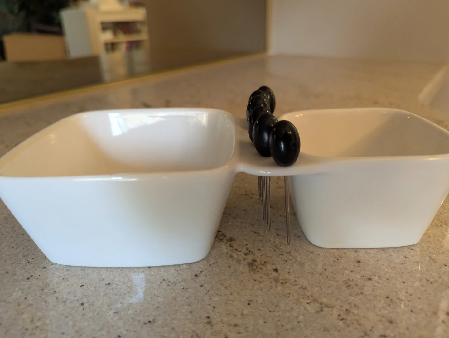 White Ceramic Divided Serving Dish with Olive Picks - photo 2