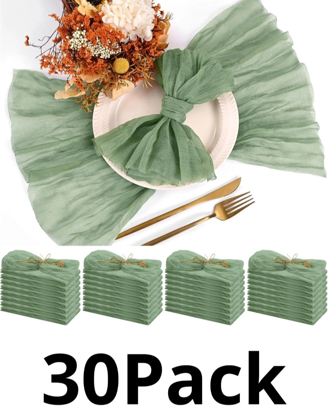 30 Pack Sage Green Cheesecloth Napkins 20x20 Inch