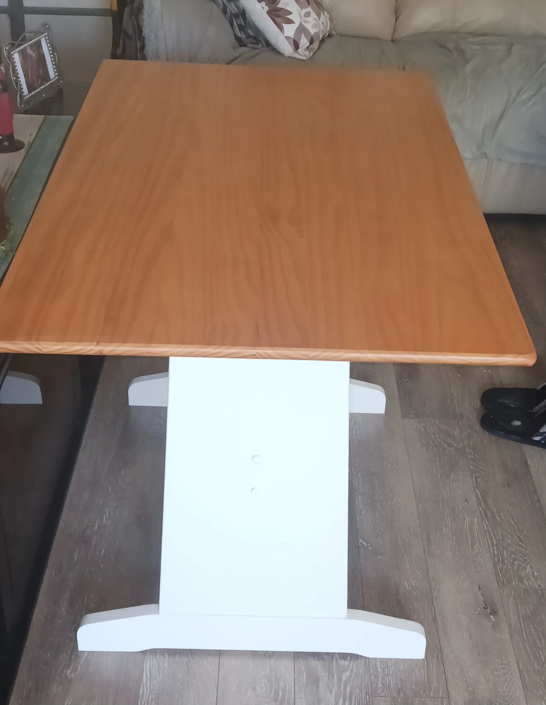 Wooden top table with white pedestal base - photo 3