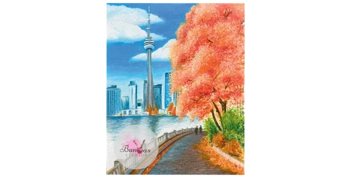 Watercolor painting | CN Tower in Autumn | Glass Framed 11x14 in - photo 2