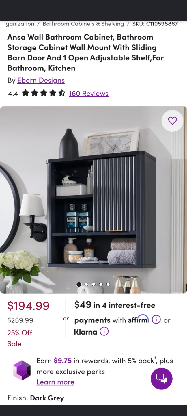 Ebern Designs Wall Mount Bathroom Cabinet - Dark Grey
