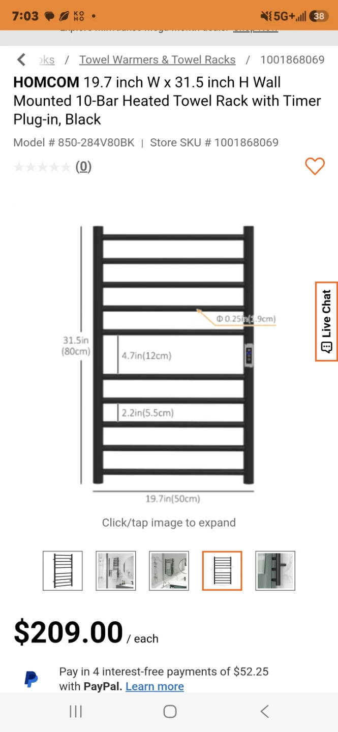 HOMCOM 10-Bar Heated Towel Rack 19.7" W x 31.5" H Plug-in Black - photo 3