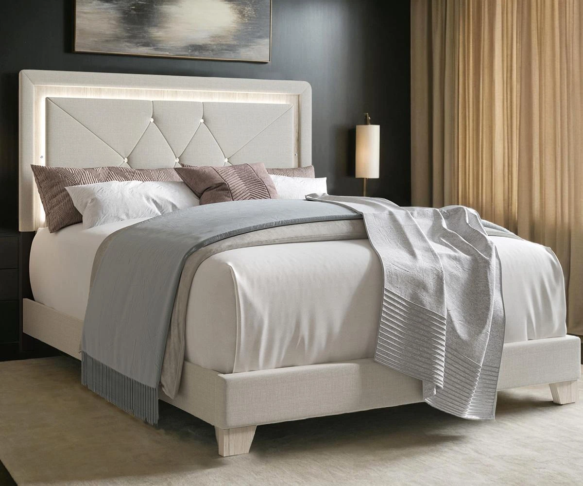 Upholstered Bed with Integrated LED Headboard