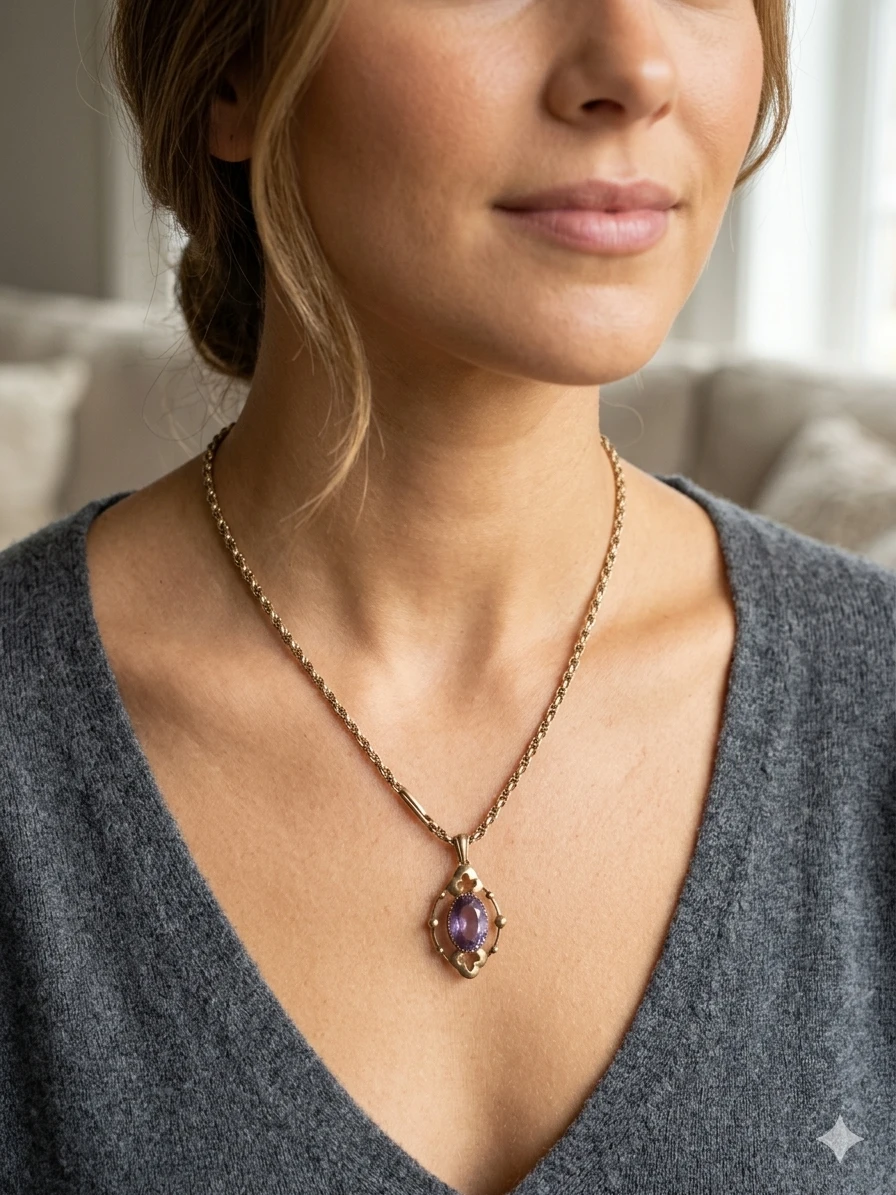 Vintage Gold Amethyst Pendant Necklace