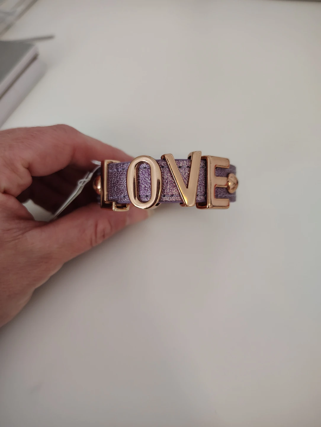 Lavender Leather LOVE Bracelet with Rose Gold Accents - photo 2