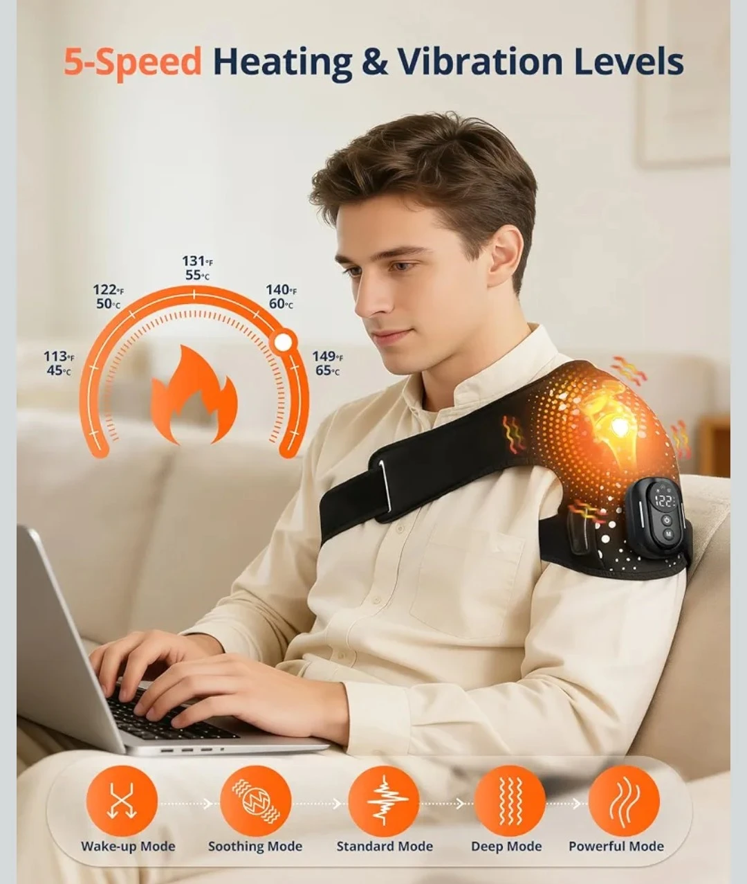 WNH Heated Shoulder Brace with 5 Speed Heating & Vibration Modes - photo 2