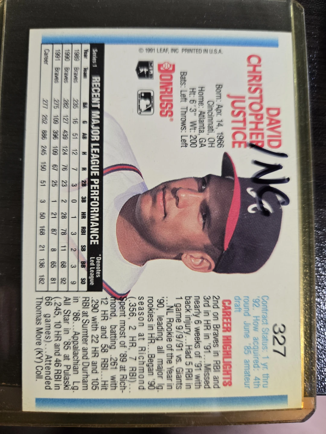 1992 Donruss Dave Justice Baseball Card - photo 2