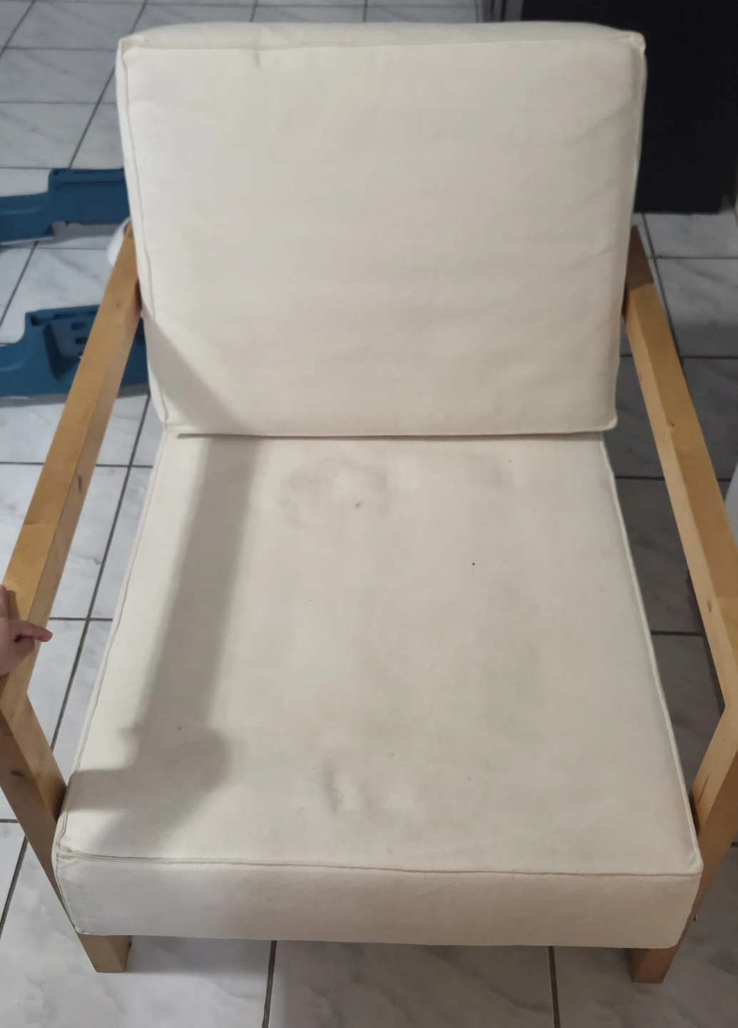 Cream accent chair with wooden frame