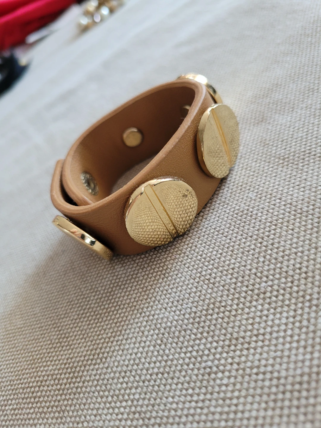 Brown Leather Bracelet with Gold Screws