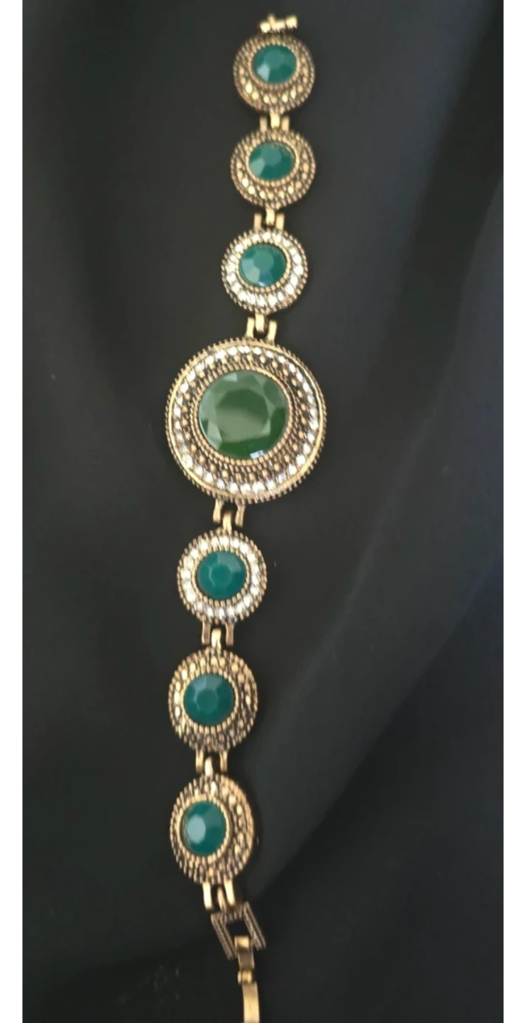 New Gold Tone Green Gemstone Bracelet - photo 3